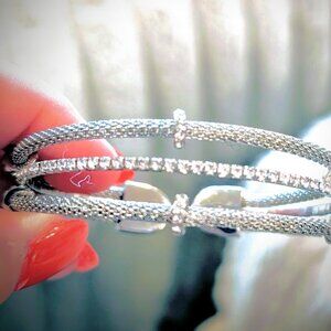 Elegant Swarovski Silver/Crystal Triple Cuff Bracelet - CB